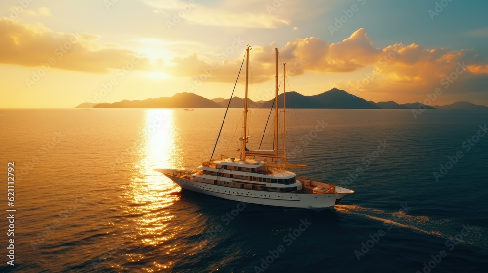a cruise ship yacht on a tour tourism vacation in the middle of sea ocean. Generative AI