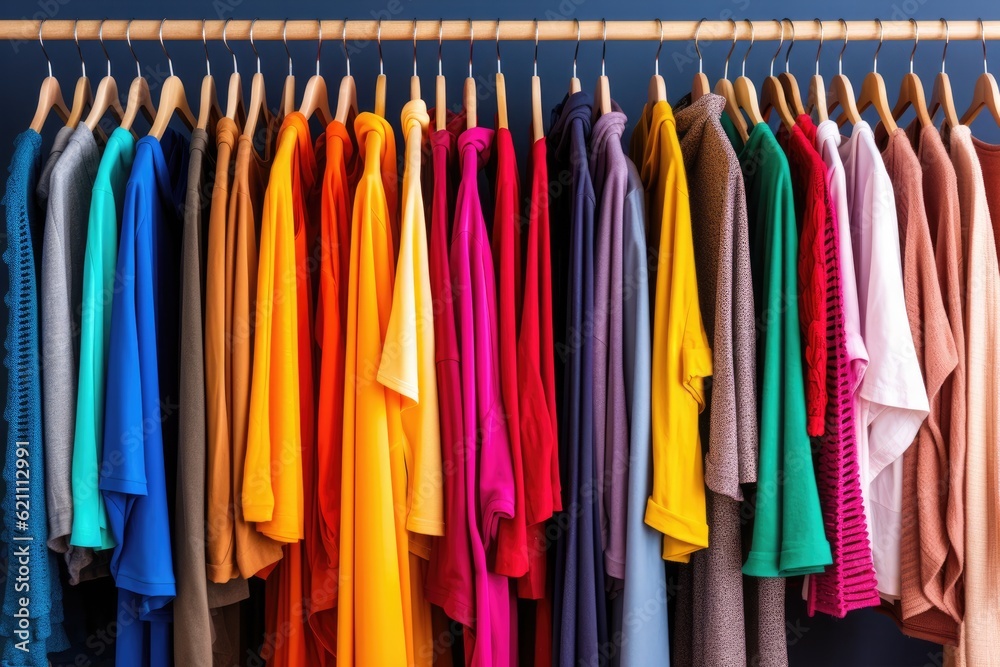 Fashionable colorful clothes on a hanger. ai generative