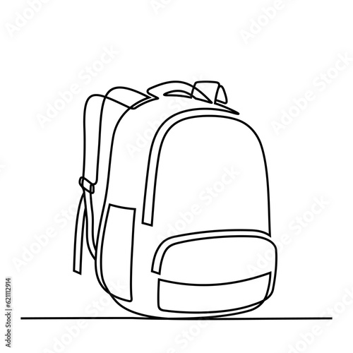 Backpack, school bag for school students in continuous line style. Back to school concept. Hand drawn, line art. Icon. Graphic design, vector, illustration