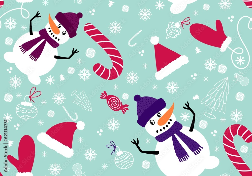Cartoon snowman seamless Christmas pattern for new year accessories and wrapping paper and kids clothes print Cartoon snowman seamless Christmas pattern for new year accessories and wrapping paper and kids clothes print