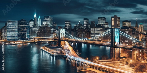 New York panoramic  view from hotel window at night city street ,building  windows blurred light  © Aleksandr