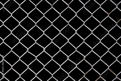 white Rusty Chain Link Fence on black background, Black and white abstract closeup of a chain link background
