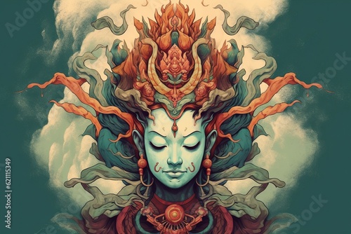 beautiful illustration of Buddha Manjushri, generative ai photo