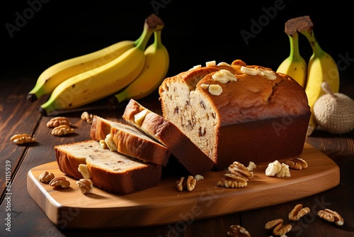 Professional food photography of banana nut bread 