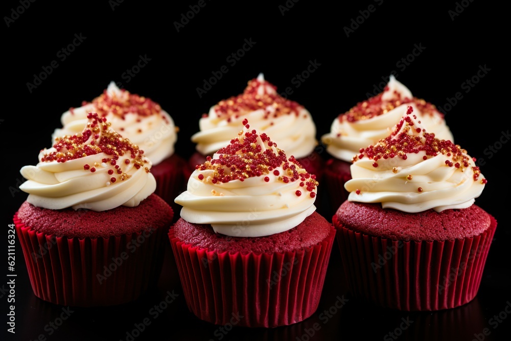 Professional food photography of red velvet cupcakes