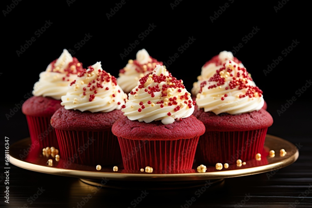 Professional food photography of red velvet cupcakes 
