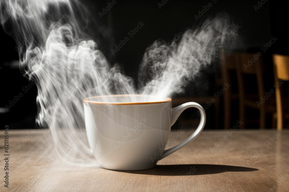 A cafeteria coffee mug steam curling into a mesmerizing dance A cafeteria coffee mug steam curling into a mesmerizing dance