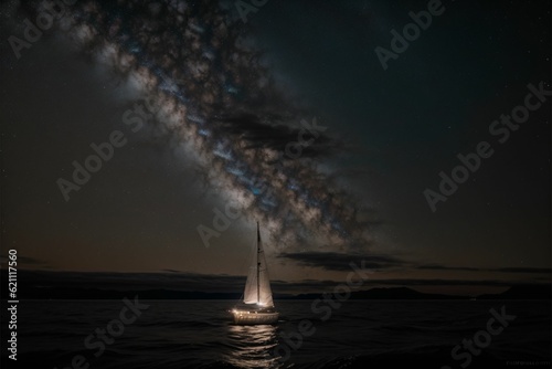 A glass boat sailing through a sea of stars © Pixloom