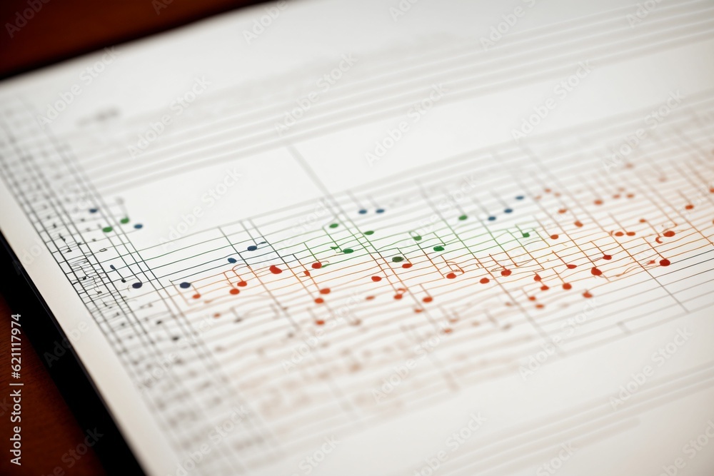 A music note on a sheet transforming into a symphony of colors A music note on a sheet transforming into a symphony of colors