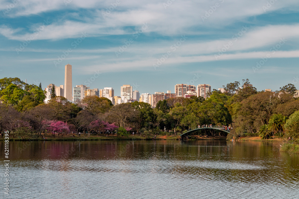 Sao Paulo landscape viewed from a lake in a sunny day Sao Paulo landscape viewed from a lake in a sunny day