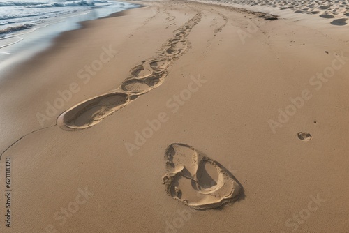 A seagull s footprint pressed into the soft sand photo