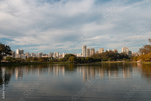Sao Paulo landscape viewed from a lake in a sunny day