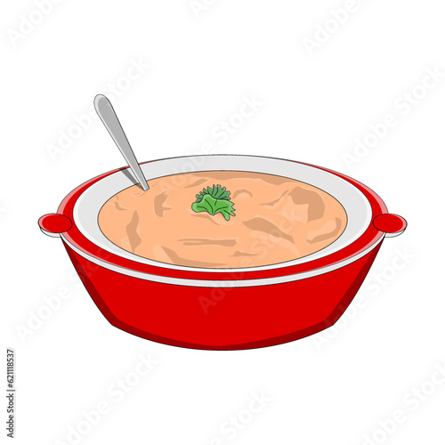 vector a large bowl filled with orange colored porridge decorated with green leaves as a topping on the porridge