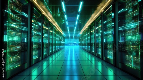 inside an operational data center. hosting a cryptocurrency mining supercomputer cluster, cloud computing, or farm © 2rogan