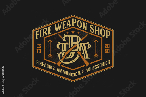 Tablou canvas Old vintage Firearms m1 garand icon logo design ammo military emblem badge shape