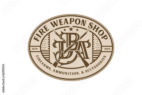 Old vintage Firearms m1 garand icon logo design ammo military emblem badge shape 