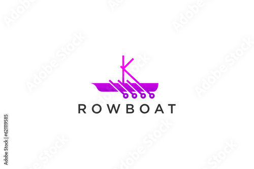 Rowboat K initial letter logo design paddle circuit technology icon symbol