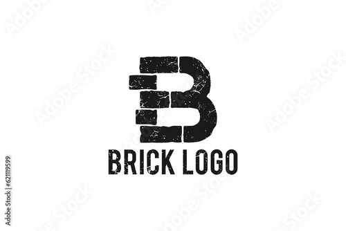Fotografia Brick grunge B initial letter logo shape icon symbol black rustic design