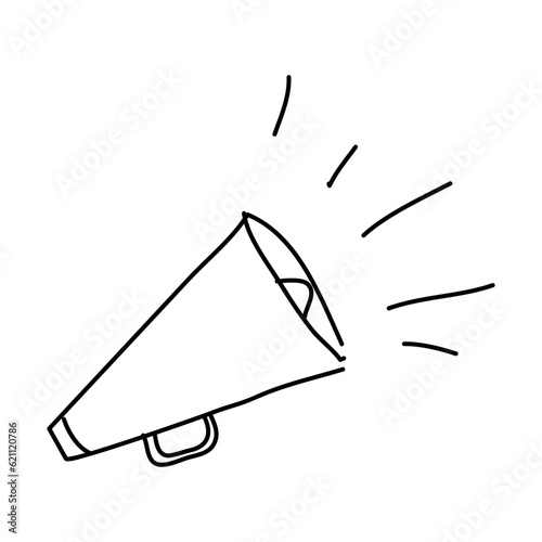 vector illustration. horn or gramophone. speaker. black and white simple single line icon. news. sign or symbol. sketch