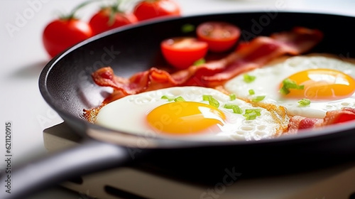 fried egg in a frying pan HD 8K wallpaper Stock Photographic Image