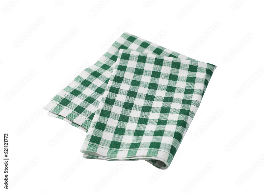 New green checkered tablecloth on white background New green checkered tablecloth on white background