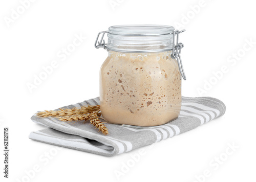 Fresh leaven and ears of wheat isolated on white photo
