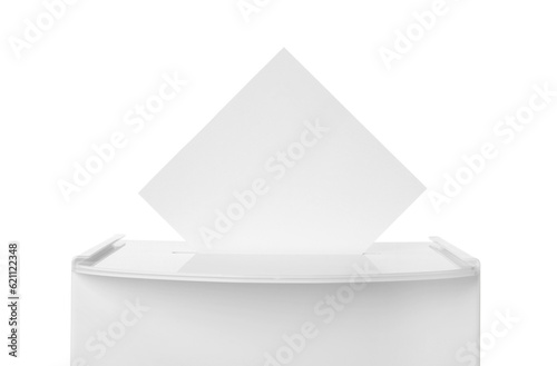 Ballot box with vote isolated on white. Election time