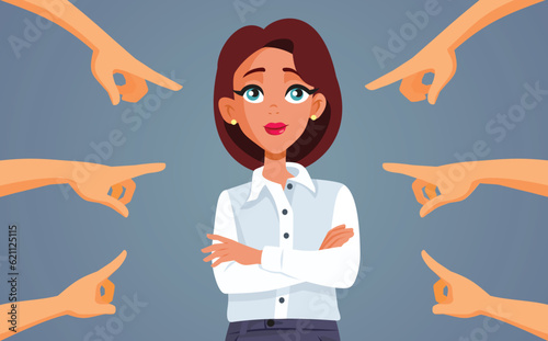 People Pointing to a Strong Female Leader Vector Concept Illustration. Employees blaming businessman for underperforming results 
