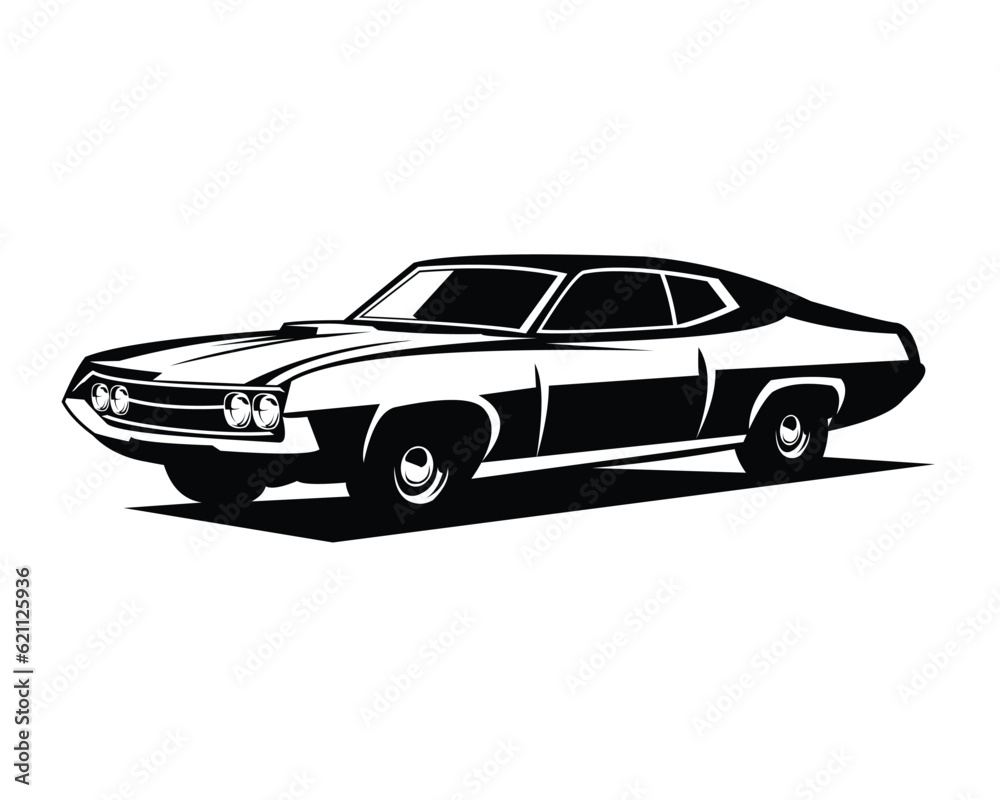 vector illustration of a ford torino cobra car silhouette. isolated white background view from side. Best for car industry, logo, badge, emblem, icon, design sticker, shirt.