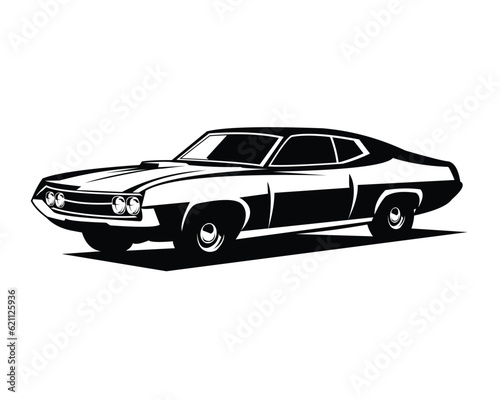 vector illustration of a ford torino cobra car silhouette. isolated white background view from side. Best for car industry, logo, badge, emblem, icon, design sticker, shirt. © DEKI WIJAYA