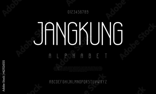 Jangkung creative modern urban alphabet font. Digital abstract moslem, futuristic, fashion, sport, minimal technology typography. Simple numeric vector illustration
