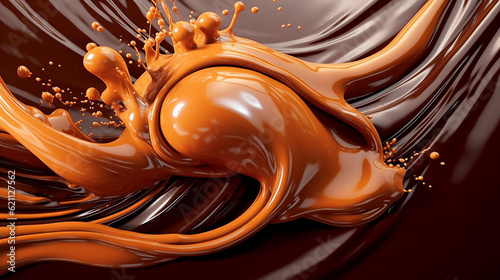 A tempting visual composition highlighting the velvety smoothness of flowing chocolate, its warm and inviting texture. Generative AI