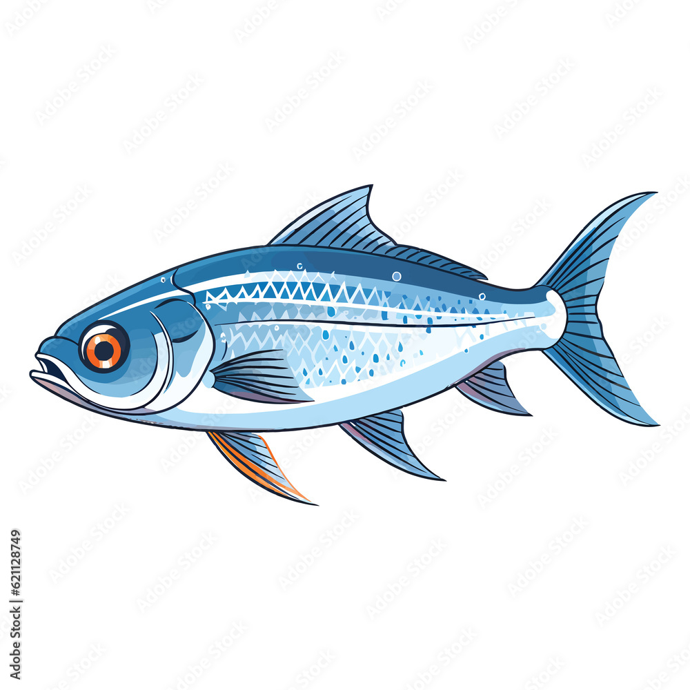 Delicate Aquatic Charm: Whimsical 2D Illustration of a Blue Neon Tetra Fish