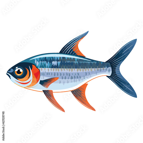 Delicate Aquatic Charm: Whimsical 2D Illustration of a Blue Neon Tetra Fish