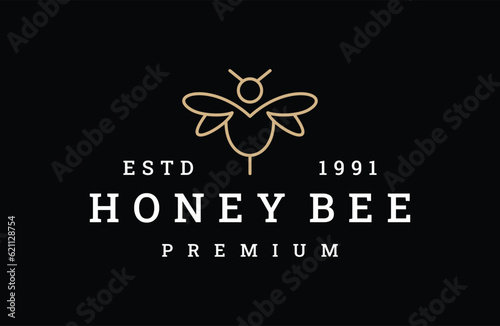Honey bee logo vector icon illustration hipster vintage retro 