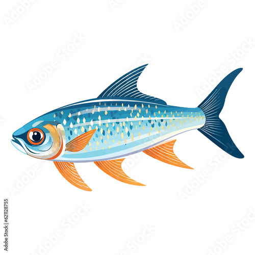 Delicate Aquatic Charm: Whimsical 2D Illustration of a Blue Neon Tetra Fish
