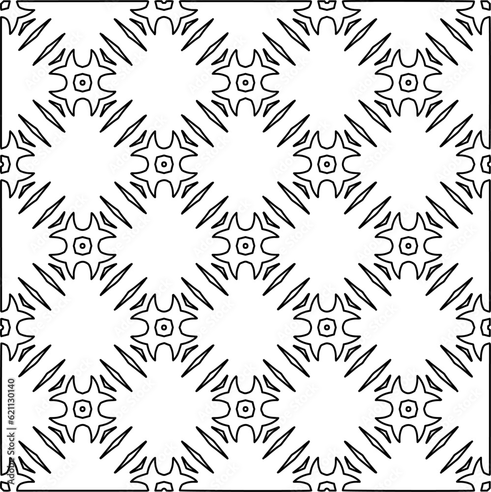  Monochrome ornamental texture with smooth linear shapes, zigzag lines, lace pattern. Abstract geometric black and white pattern for web page, textures, card, poster, fabric, textile.
