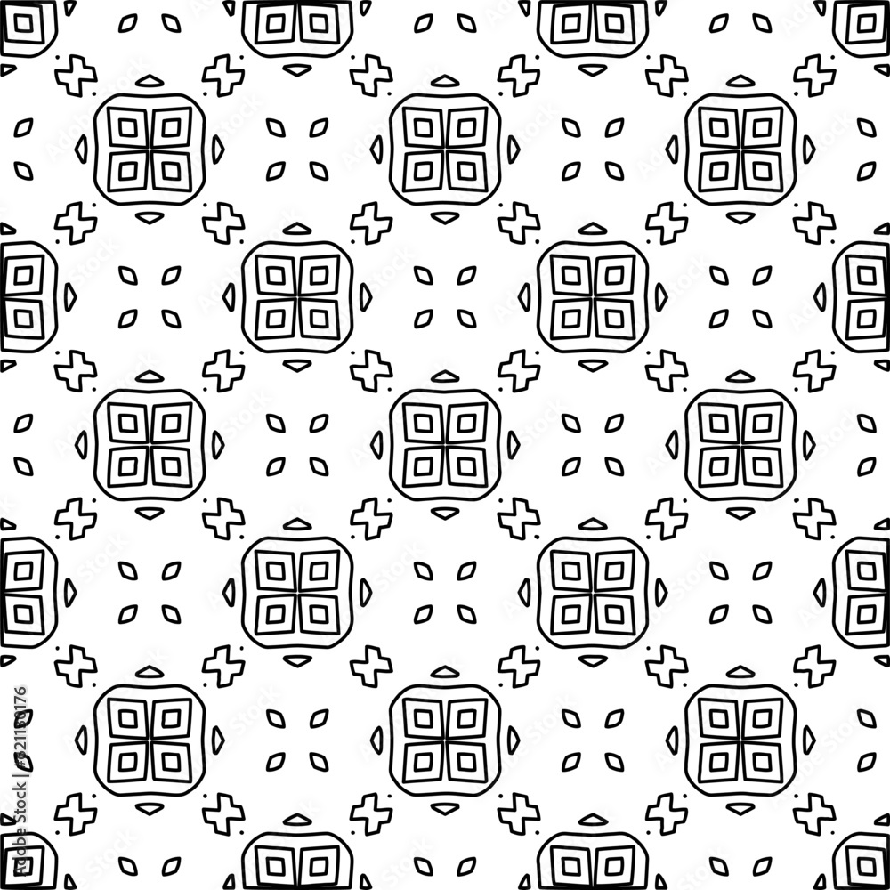  Monochrome ornamental texture with smooth linear shapes, zigzag lines, lace pattern. Abstract geometric black and white pattern for web page, textures, card, poster, fabric, textile.