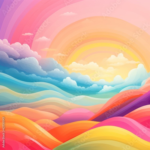 Rainbow minimalist landscape. © fitpinkcat84
