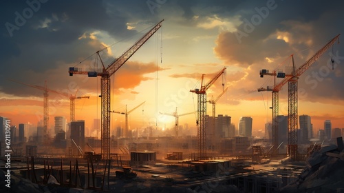 construction site with cranes  generative ai