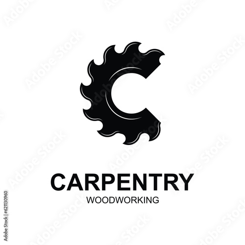 Vintage wood carpentry logo vector
