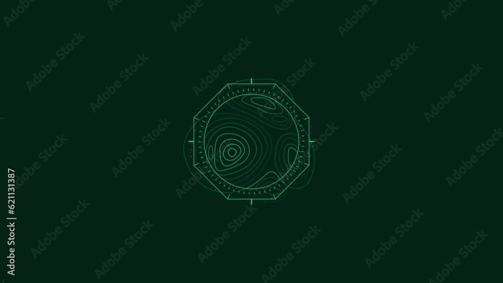 Animated HUD in alien style with topographic contours. Animated HUD in alien style with topographic contours.