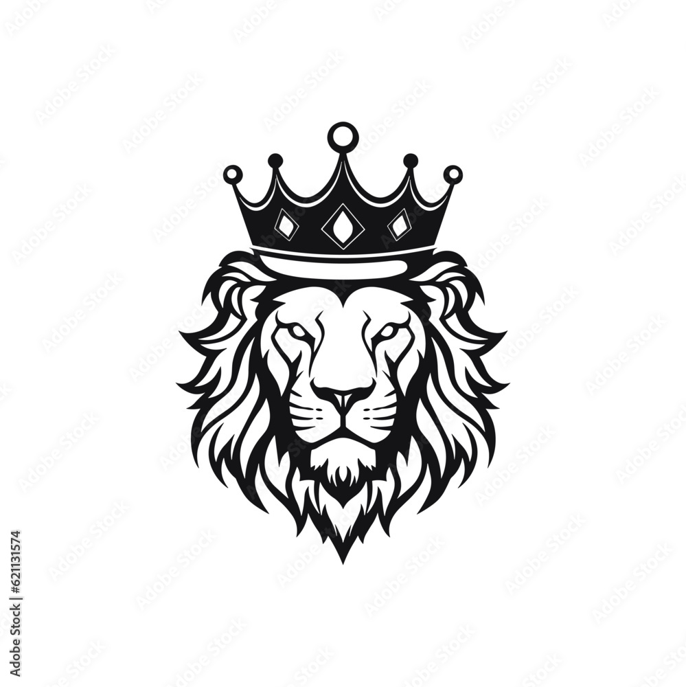 Minimalist vector of lion head with crown. Minimalist vector of lion head with crown.