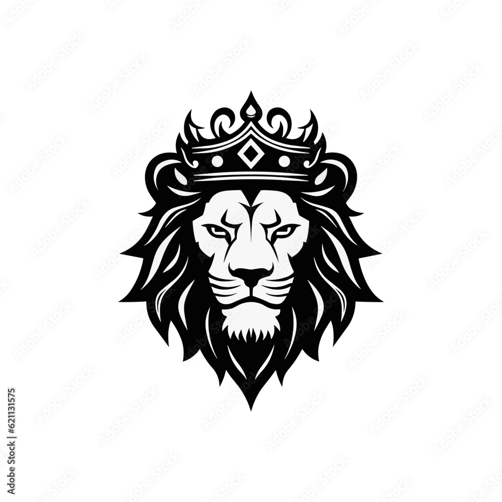 Minimalist vector of lion head with crown.