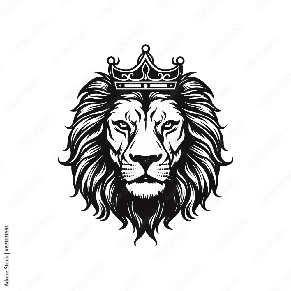 Minimalist vector of lion head with crown.