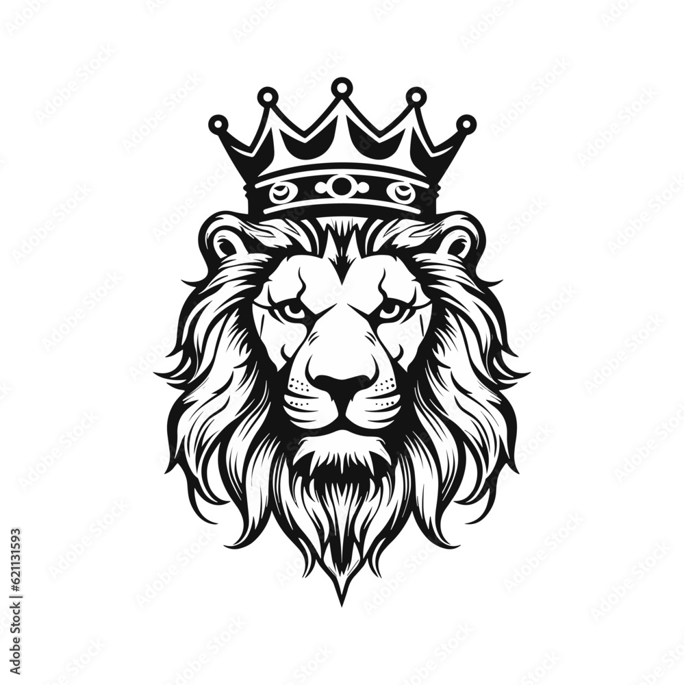 Minimalist vector of lion head with crown.