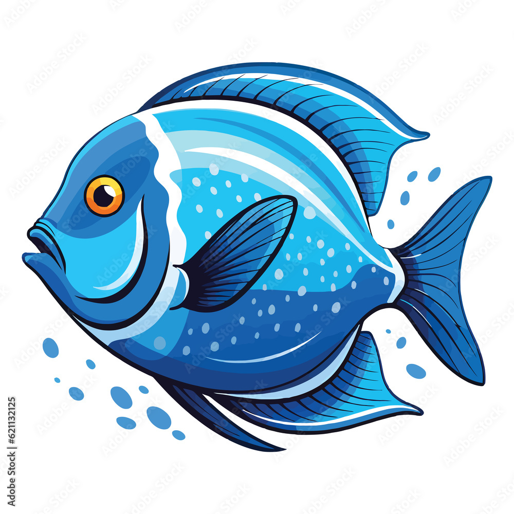 Majestic Underwater Creature: Detailed 2D Illustration of a Fish Blue Tang Majestic Underwater Creature: Detailed 2D Illustration of a Fish Blue Tang