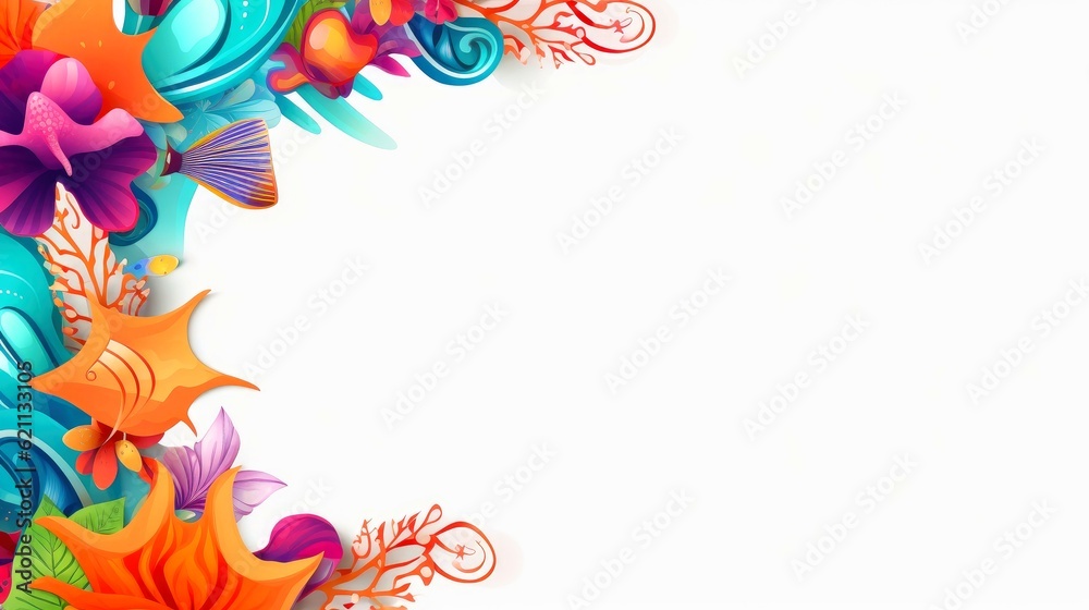 Sea elements card template, beach background design with border frame for template. composition with copy-space, Generative AI illustration Sea elements card template, beach background design with border frame for template. composition with copy-space, Generative AI illustration