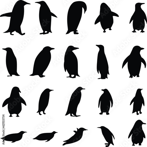 Set of penguins silhouettes. 20 silhouettes of penguin