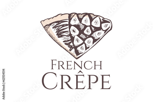 French Crepe or crêpes logo vector illustration. vector logo for crepe vendor, food stall, and food stand.